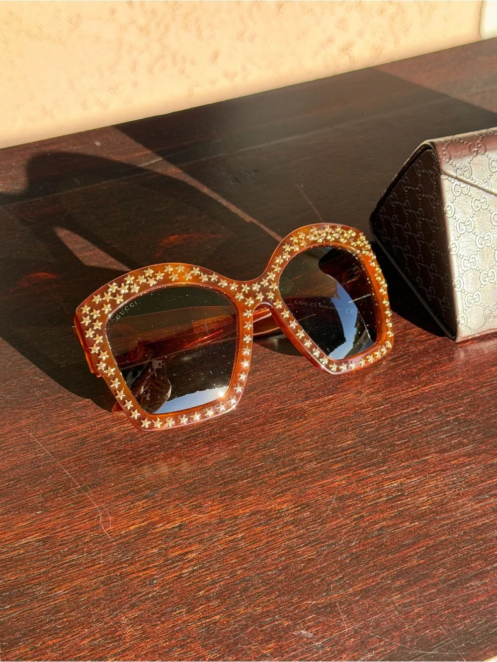 Gucci Brown Star-Studded Oversized Square Sunglasses